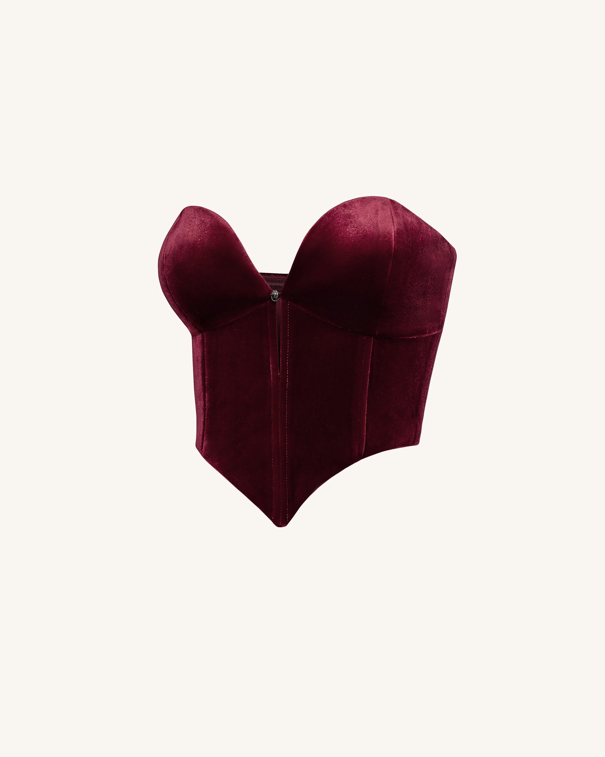Verónica Top corsé terciopelo escote bajo color claret detalle del escote