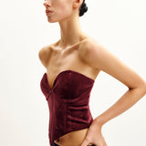 Verónica Top corsé terciopelo escote bajo color claret vista lateral