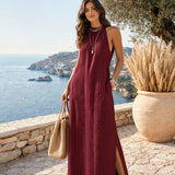 Jimena | Linen midi dress with mandarin collar