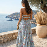 Jimena Floral Dress with Open Back and Thin Straps Elegant