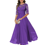 Noelia | Elegant long trapeze lace and muslin dress