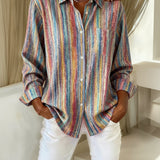 Beatriz | Button-up Blouse with Colorful Abstract Stripes