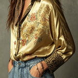 Sara | blusa vintage de satén con estampado floral de leopardo