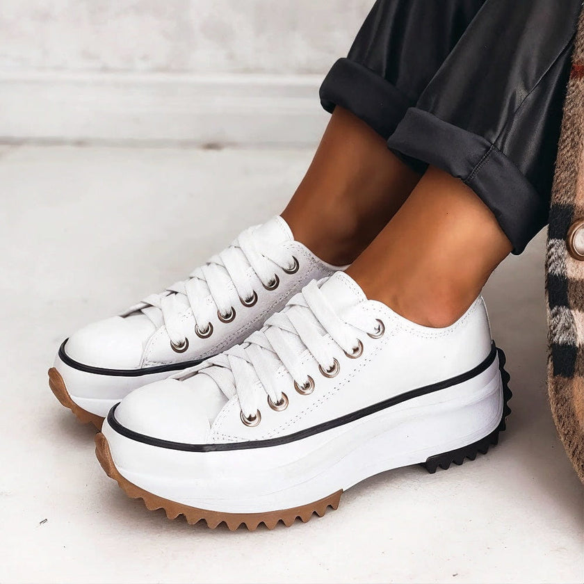 Elina | Zapatos Cómodos Con Tacón Grueso Lona Estilo Urbano
