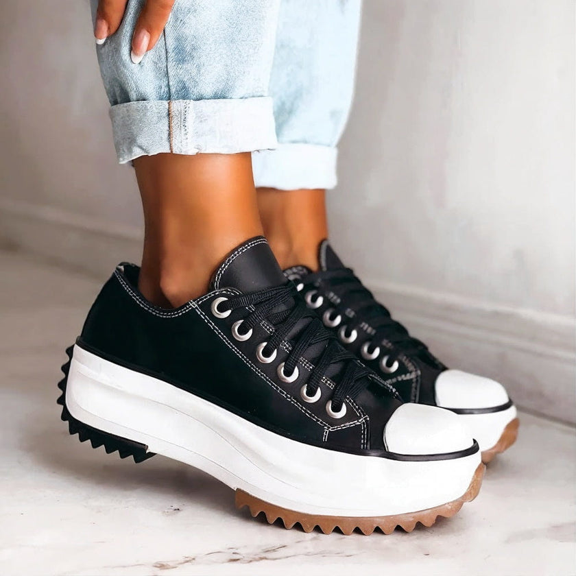 Elina | Zapatos Cómodos Con Tacón Grueso Lona Estilo Urbano