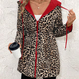 Abrigo reversible con capucha y estampado de leopardo