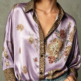 Sara | blusa vintage de satén con estampado floral de leopardo