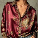 Sara | blusa vintage de satén con estampado floral de leopardo