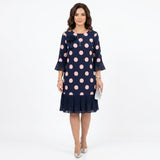 Clara | Vestido Azul Marino de Lunares con Detalle de Volantes