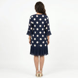 Clara | Vestido Azul Marino de Lunares con Detalle de Volantes