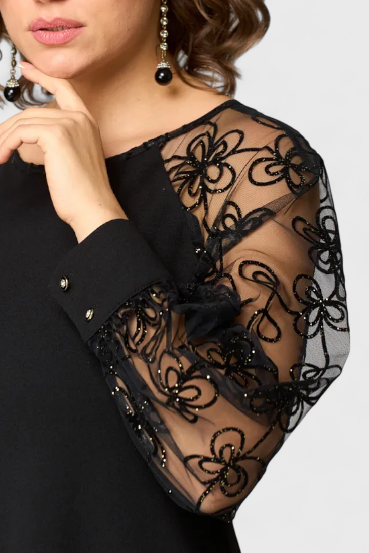 India Vestido de Encaje con Mangas Largas y Escote Redondo moda mujer