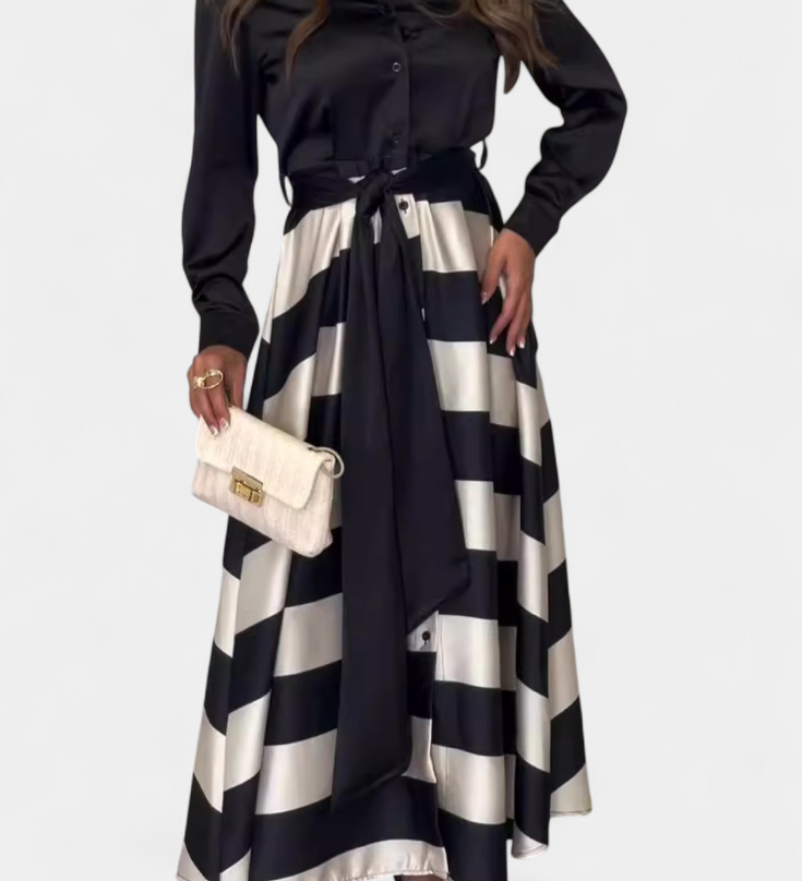 Noa | Vestido Camisero Largo a Rayas con Cinturón