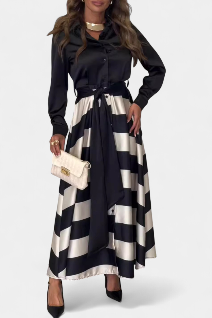 Noa | Vestido Camisero Largo a Rayas con Cinturón