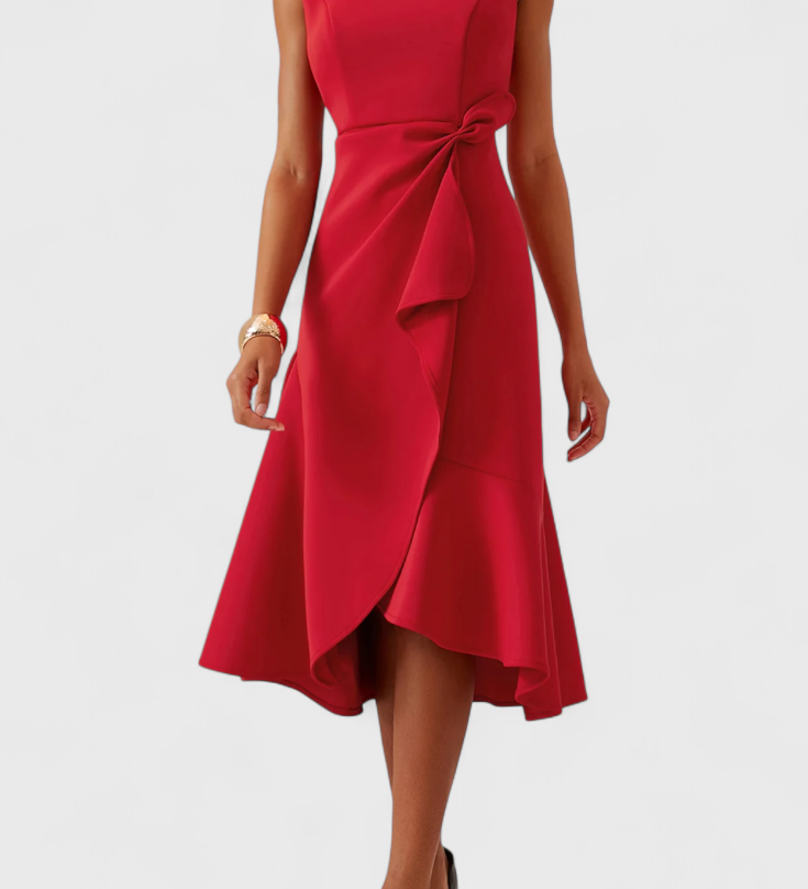 Claudia | Vestido Midi Asimétrico con Drapeado Elegante
