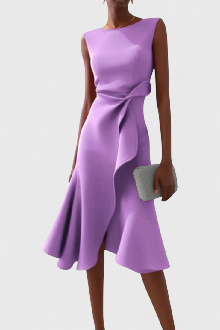 Claudia | Vestido Midi Asimétrico con Drapeado Elegante