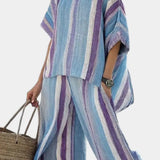 Ginevra | Mauve Top and Striped Linen Pants Set