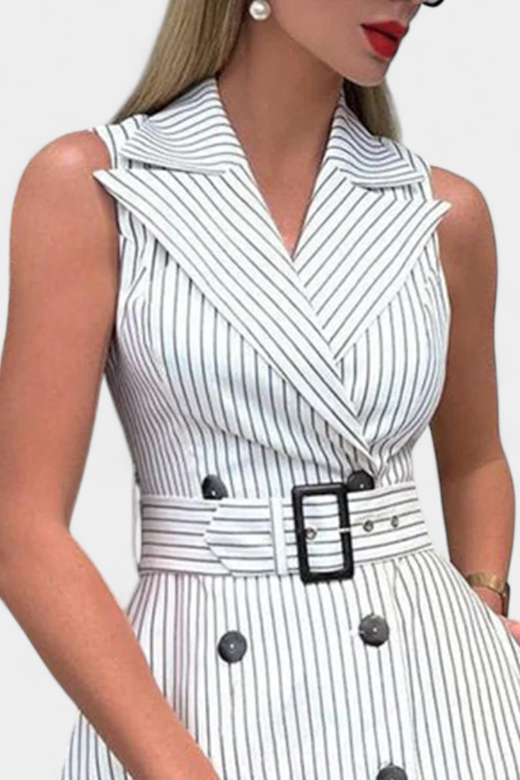 Diana Vestido Camisero Midi a Rayas vista lateral