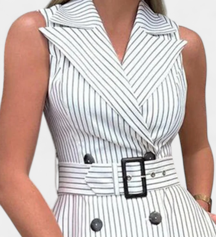 Diana Vestido Camisero Midi a Rayas vista lateral