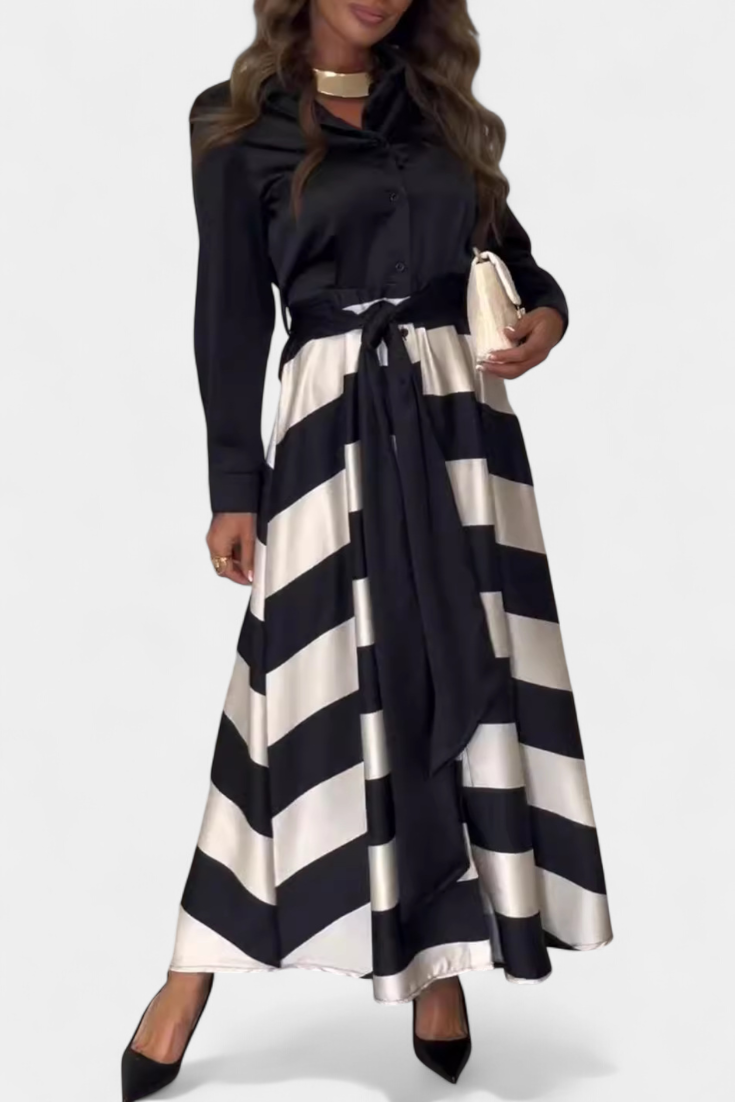 Noa | Vestido Camisero Largo a Rayas con Cinturón