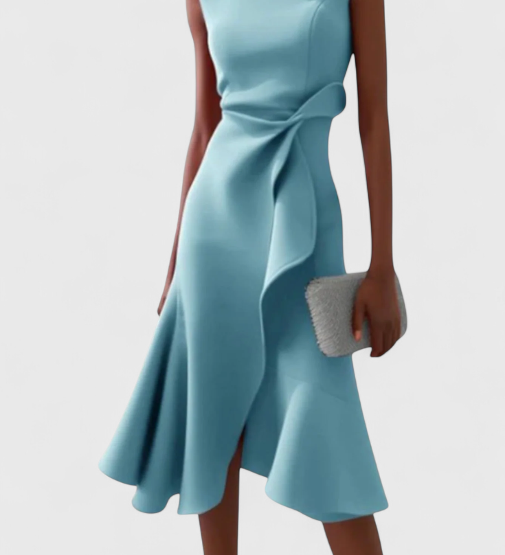 Claudia | Vestido Midi Asimétrico con Drapeado Elegante