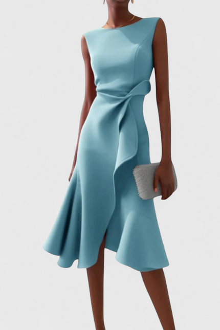 Claudia | Vestido Midi Asimétrico con Drapeado Elegante