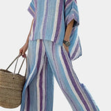 Ginevra | Mauve Top and Striped Linen Pants Set