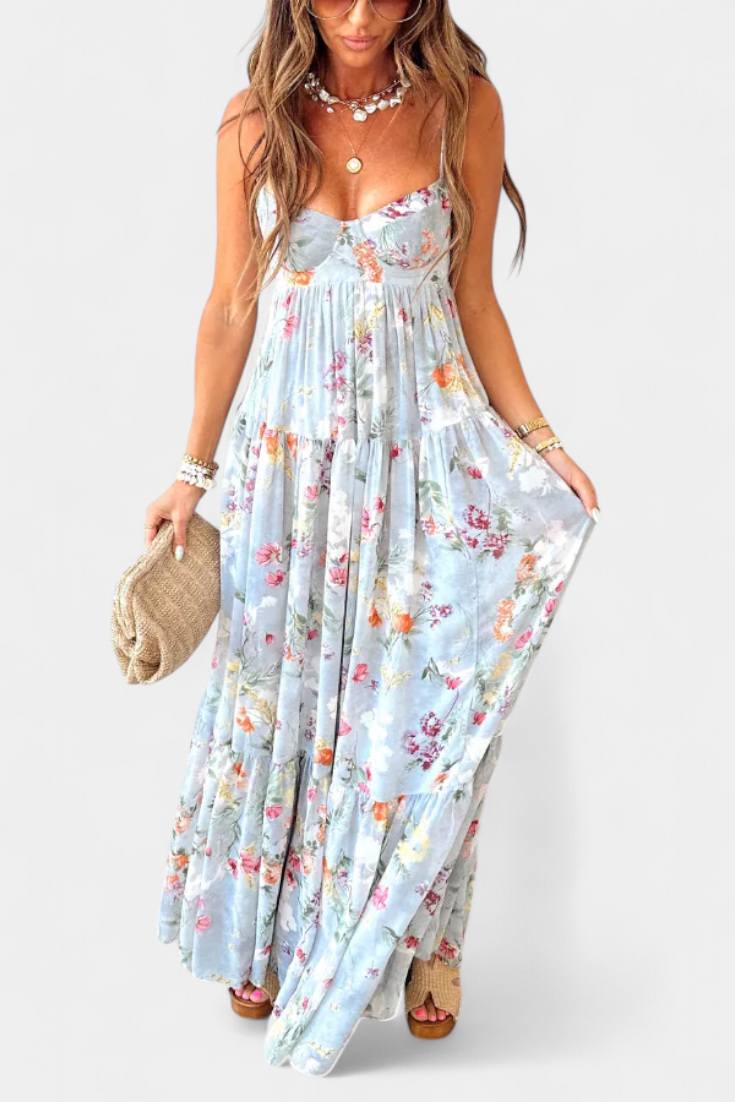 Jimena Vestido Floral con Espalda Abierta detalle estampado