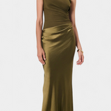 Lía |  Vestido Largo de Fiesta Plisado con Escote de Un Solo Hombro