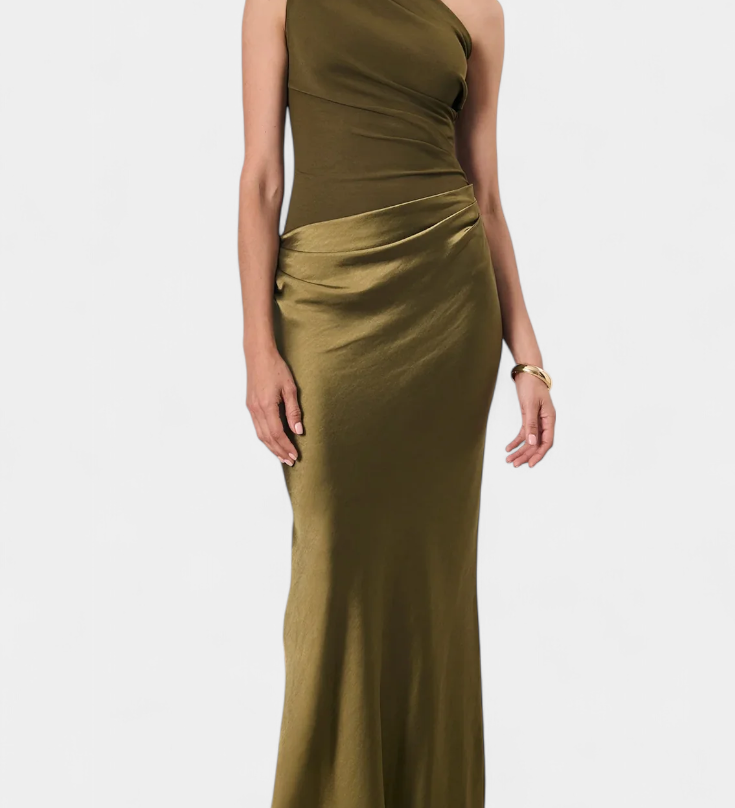 Lía |  Vestido Largo de Fiesta Plisado con Escote de Un Solo Hombro