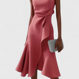 Claudia | Vestido Midi Asimétrico con Drapeado Elegante