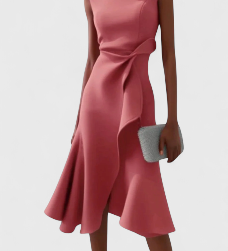 Claudia | Vestido Midi Asimétrico con Drapeado Elegante
