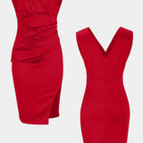 Rosana Vestido Ceñido Elegante con Escote en V y Abertura Lateral