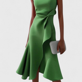 Claudia | Vestido Midi Asimétrico con Drapeado Elegante