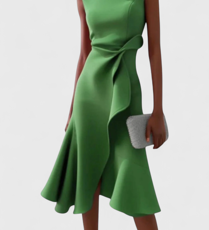 Claudia | Vestido Midi Asimétrico con Drapeado Elegante