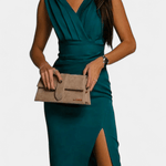 Rosana Vestido Ceñido Elegante con Escote en V y Abertura Lateral elegante