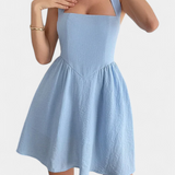 Kassandra Halter Mini Dress with Open Back and A-Line Silhouette