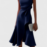 Claudia | Vestido Midi Asimétrico con Drapeado Elegante