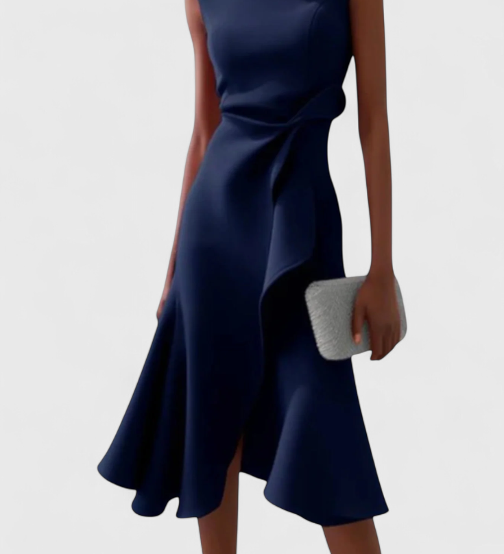 Claudia | Vestido Midi Asimétrico con Drapeado Elegante