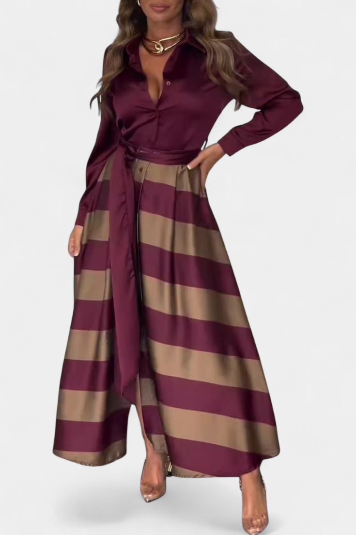 Noa | Vestido Camisero Largo a Rayas con Cinturón