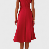 Claudia | Vestido Midi Asimétrico con Drapeado Elegante