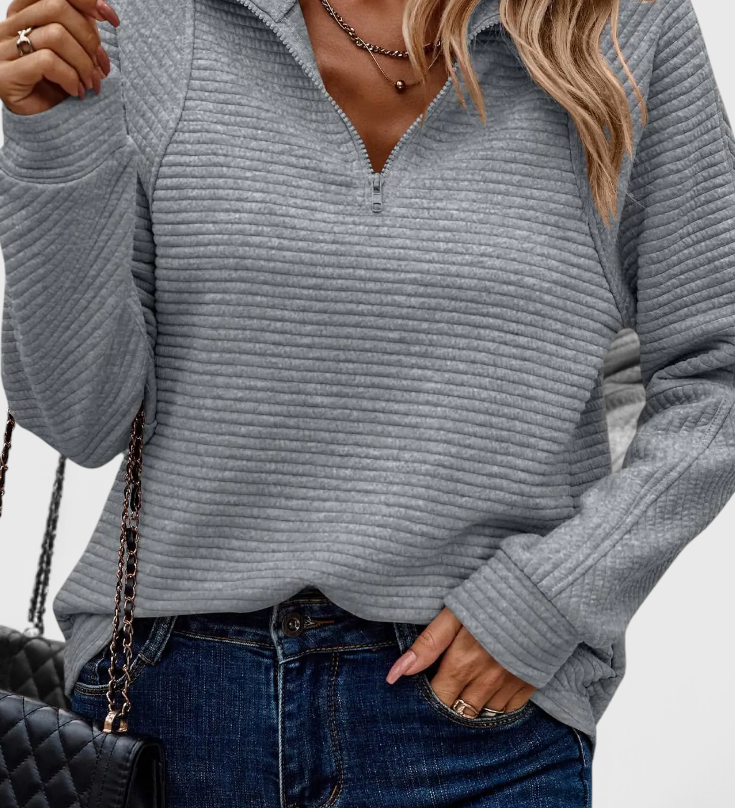 Elene | Jersey de Cuello en V con Cremallera y Manga Larga
