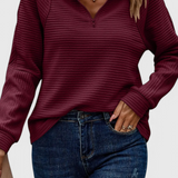 Elene | V-Neck Zip-Up Long Sleeve Sweater
