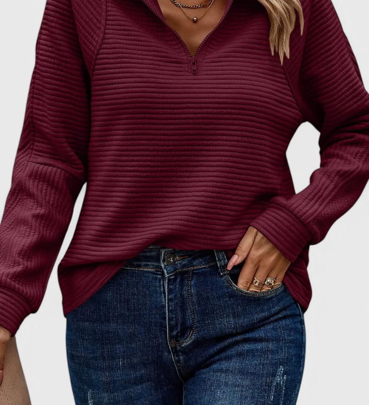 Elene | Jersey de Cuello en V con Cremallera y Manga Larga