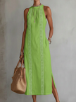 Jimena | Vestido midi de lino con cuello mao