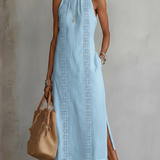 Jimena | Vestido midi de lino con cuello mao