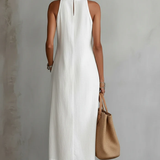 Jimena | Vestido midi de lino con cuello mao
