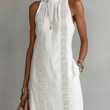 Jimena | Vestido midi de lino con cuello mao