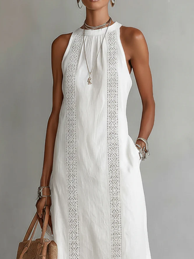 Jimena | Vestido midi de lino con cuello mao