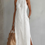 Jimena | Vestido midi de lino con cuello mao