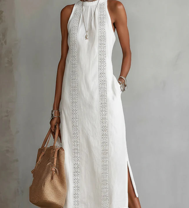 Jimena | Vestido midi de lino con cuello mao
